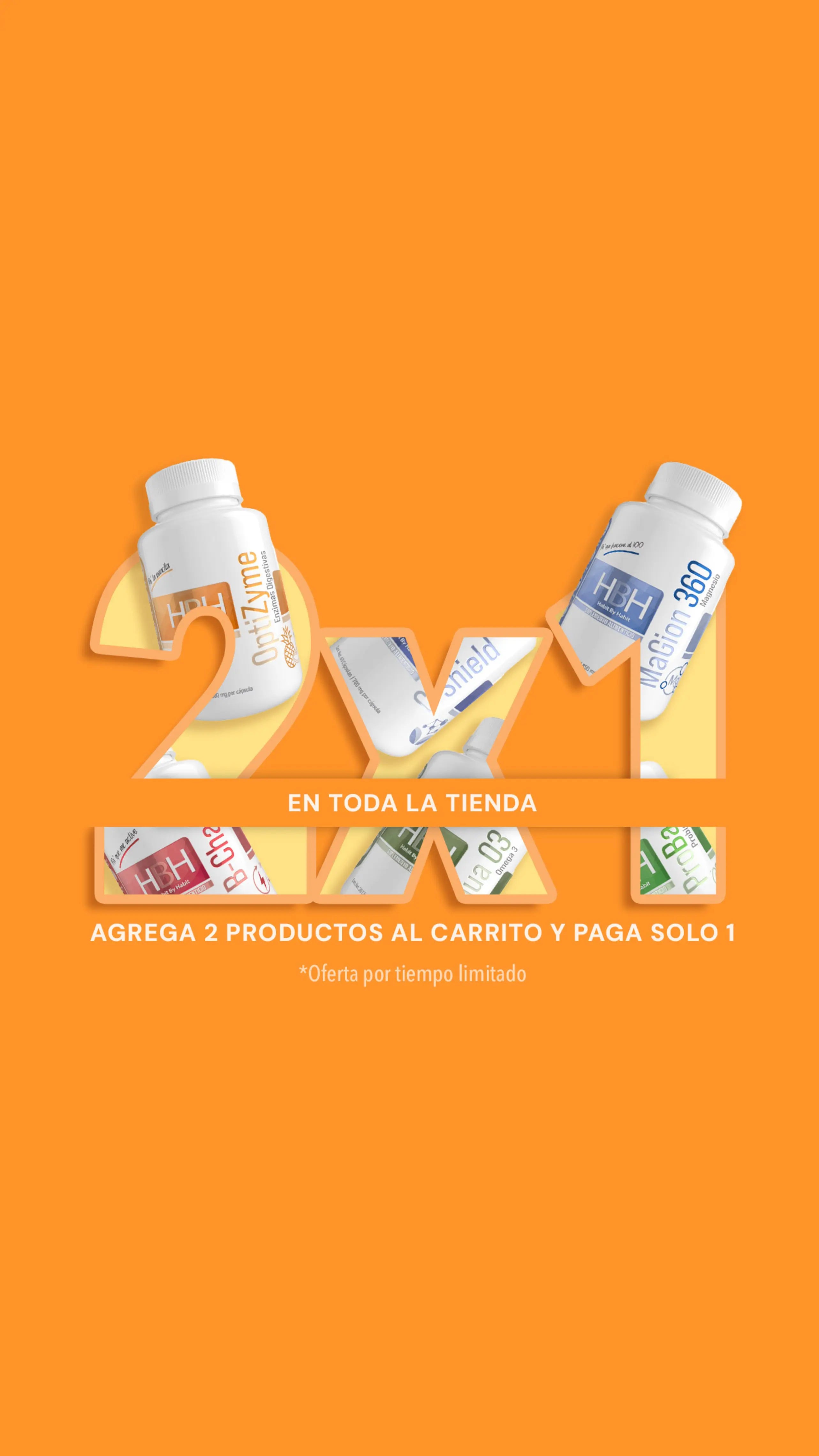 Banner promocional para móviles con diseño visual de suplementos HBH.