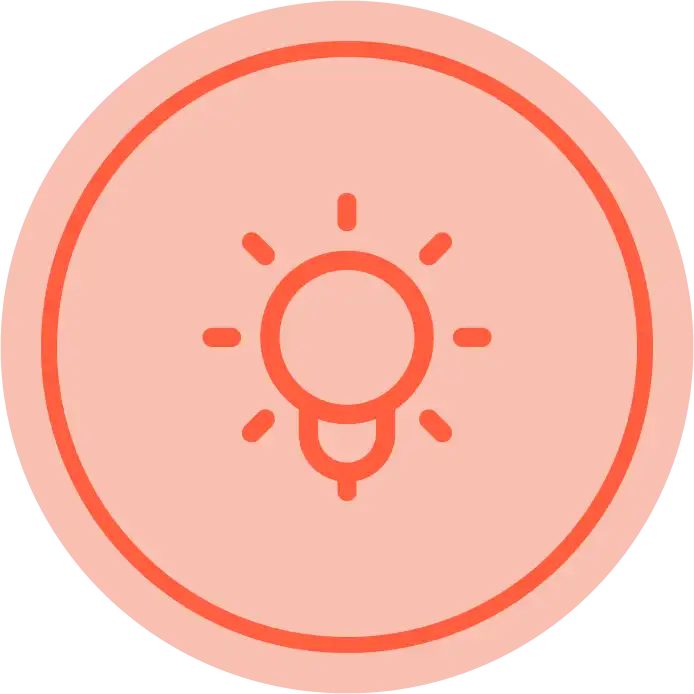 Ícono rojo con foco representando energía y claridad mental.
